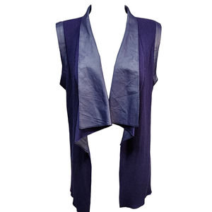 My Tribe open Front Faux Leather Blue Knit Top Blouse M